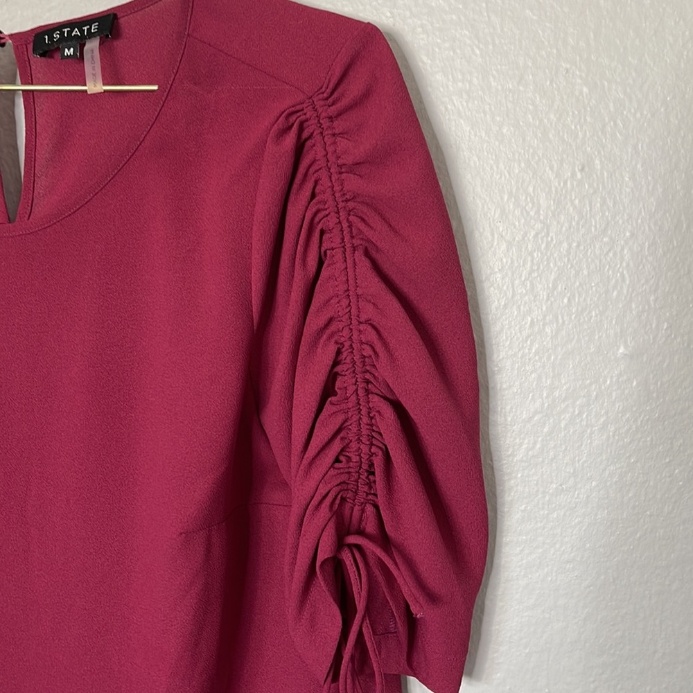 1. State Ruched Detail Tie Sleeve Blouse In Plumberry - Picture 8 of 13